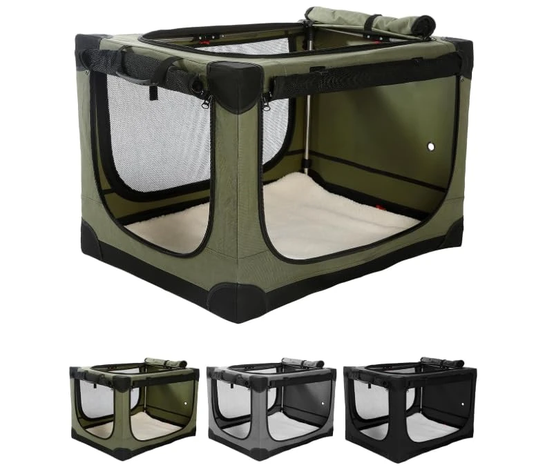 Veraste 33" L x 25" W x 25" H Collapsible Travel Dog Crate, Portable Soft Dog Kennel for Medium Large Dogs up to 60 lbs, 4-Door Foldable Travel Crate with Durable Mesh & Storage BagGreen