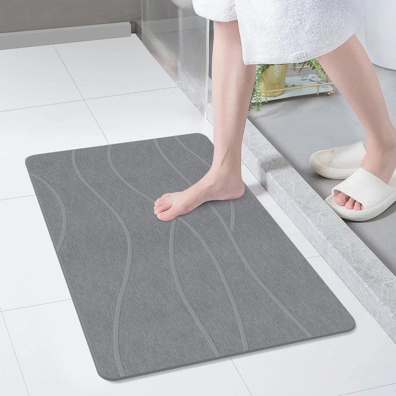 THMINS Extra Large Stone Bath Mat, 32''x20'' Non-Slip Diatomaceous Earth Stone Bath Mat, Super Absorbent Quick Drying for Bathroom/Kitchen, Easy to Clean