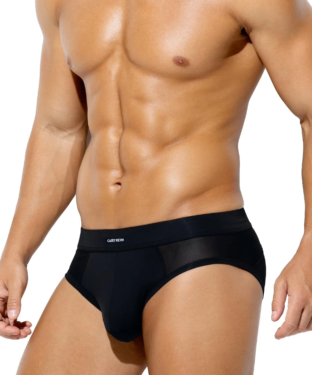 Mauro Kane Men's Underwear Briefs Mesh Sexy Underwear Low Rise Underpants Anti Chafing Ice Silk Briefs,Black-M