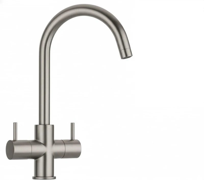 Kitchen Sink Mixer Pull Out Brushed Finish, Vox Twin Lever, Solid Brass, 360° Swivel Spout - Image 1
