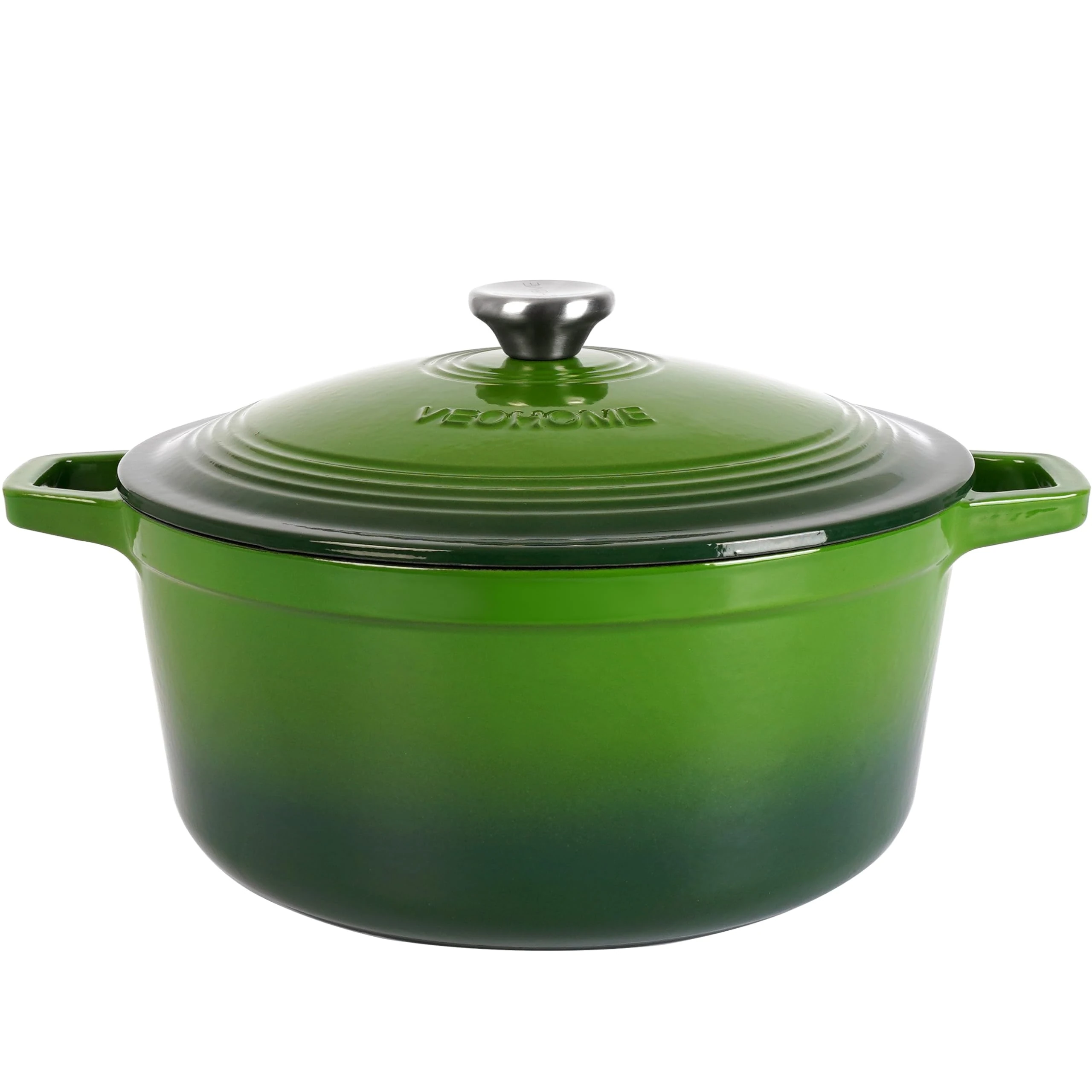 VeoHome Cast Iron Dutch Oven Green 6L with Lid - Thick, Heavy Duty 5.5qt with Attractive Gloss Enamel, Even Heat Retention, Self Circulating, for Fry, Roast, Stew, Bread. Feeds 6-7 People
