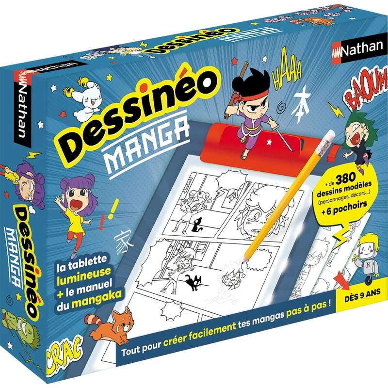 Dujardin Nathan - Manga drawing, children's drawing tablet from 9 years old, light tablet to create manga, manaka, children's creative hobbies, learn to draw, step by step method, 380 models