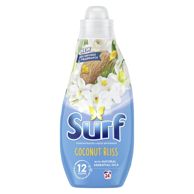 Surf Coconut Bliss Laundry Washing with a joy-infused fragrance and natural essential oils lasting up to 12 hours in wear Liquid Detergent for brilliantly clean results 24 washes