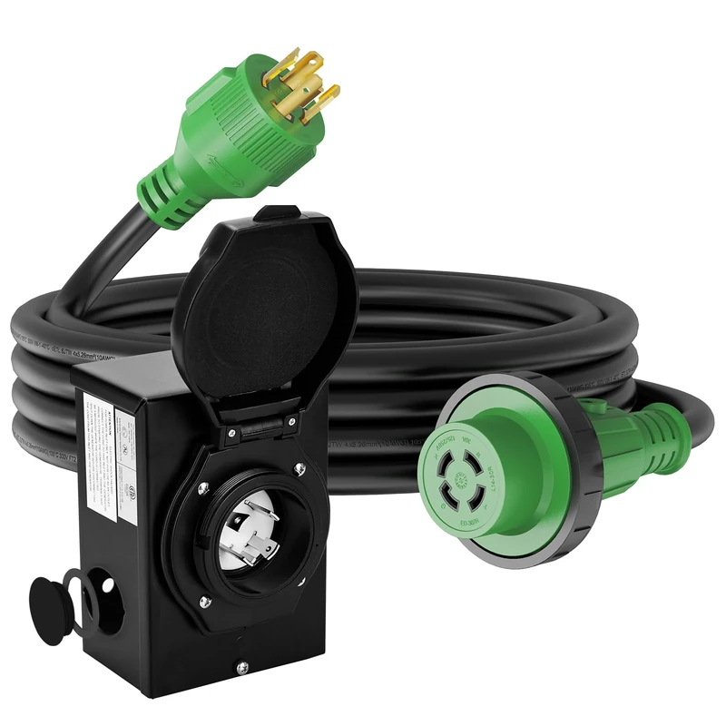 RVGUARD Emergency Power Combo Kit, 25 Feet 30 Amp Generator Cord and Power Inlet Box, NEMA L14-30P to L14-30R Generator Cord with NEMA L14-30P Pre-Drilled Inlet Box