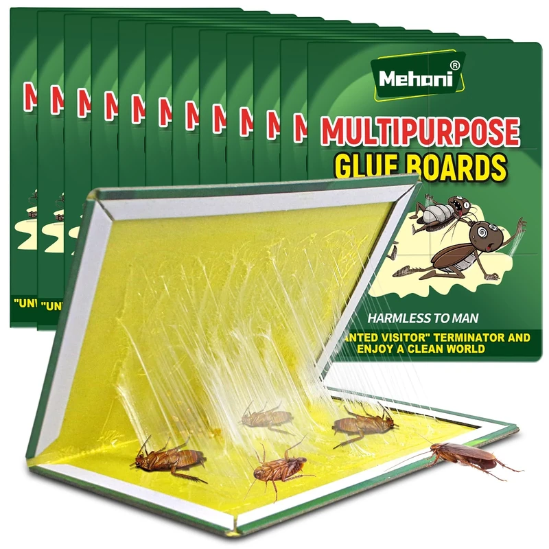 Sticky Pest Traps, Mehani 12 Pack Sticky Glue Boards, Large Extra Strong Sticky Pads, Efficient Foldable Sticky Traps Boards, Glue Boards for Multiple Insects in Indoor Outdoor Garage Kitchen Garden