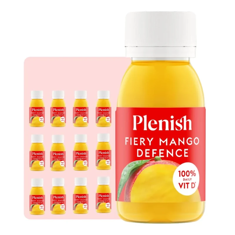 Plenish Fiery Mango Defence Health Shots 12 x 60ml | 100% of your daily Vitamin D | 100% Natural, Vegan & Gluten Free | No Added Sugar, No Additives, No Preservatives | Perfect Pick Me Up
