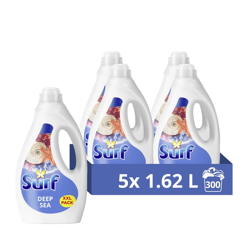 Surf Deep Sea Laundry Washing Liquid 300 washes with a joy-infused fragrance with natural essential oils lasting up to 12 hours in wear Detergent for brilliantly clean results (5x 1.62 L) - Image 1