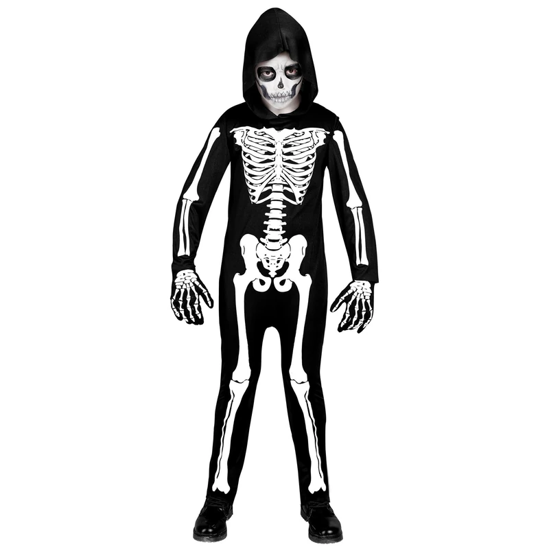 W WIDMANN MILANO Party Fashion - Kids Skeleton Costume Jumpsuit Hooded White Glow Under UV Light Halloween Fancy Dress