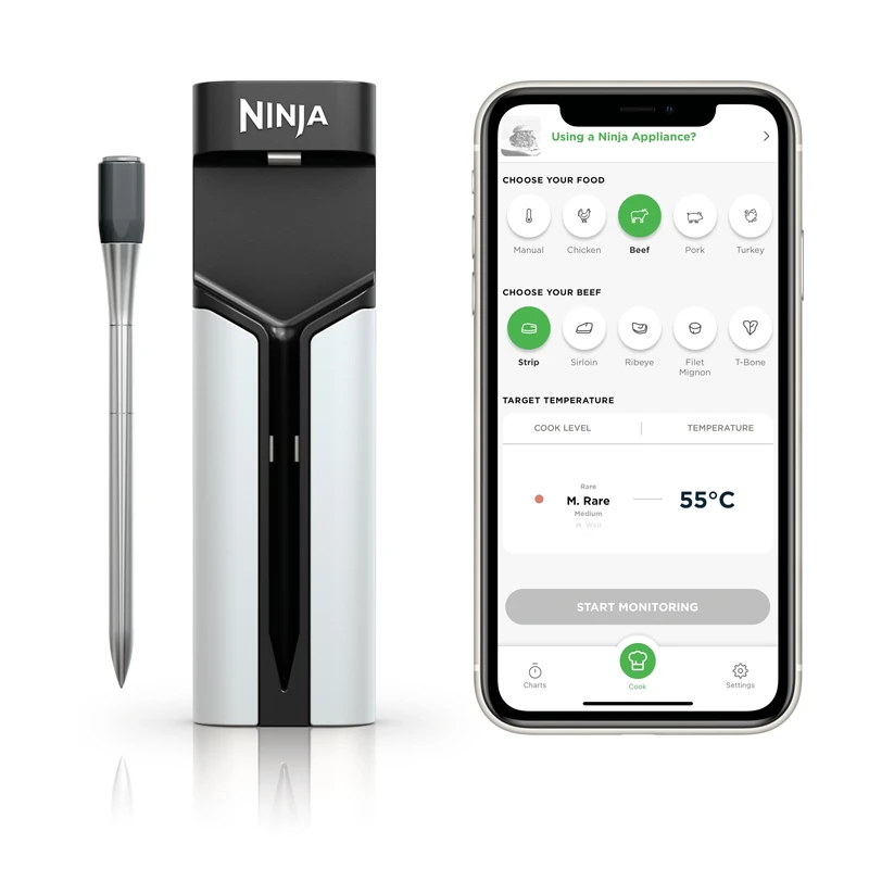 Ninja ProChef Wireless Meat Thermometer Probe for Indoor & Outdoor Cooking, Grilling and Air Frying with 50m Bluetooth Range & 30-Hour Battery Life, App Connected, Heat-Resistant, Waterproof WP100UK