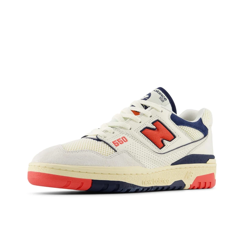 New Balance Men's 550 Sneaker, Off White-Navy-RED, 8.5 UK