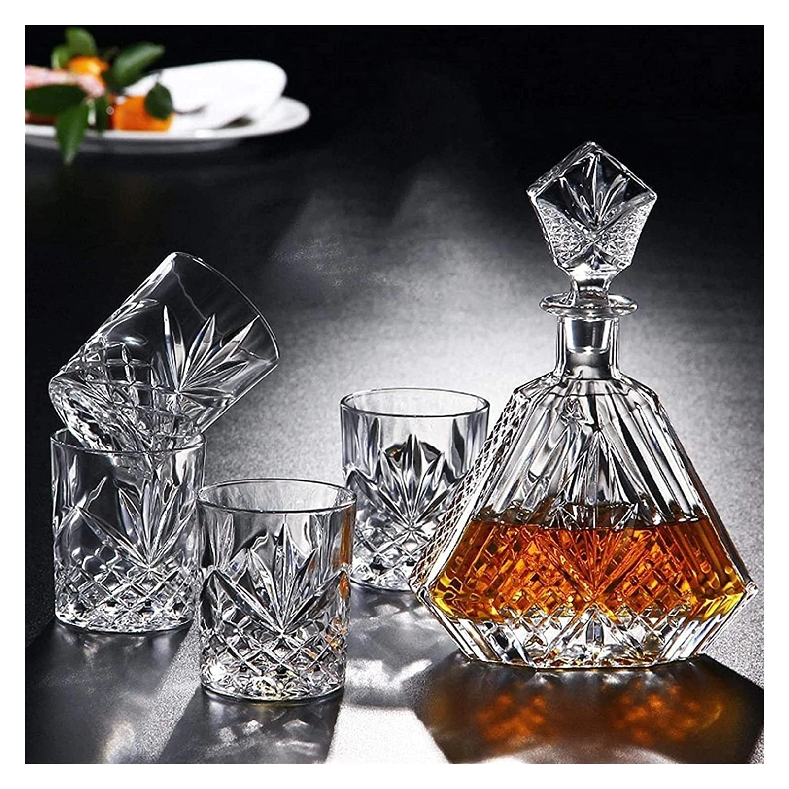 Aioneer Glass Decanter Personality Wine Decanter and Glasses Set Crystal Glass Whiskey Decanter Set Gifts for Men,Diamond Whiskey Decanter