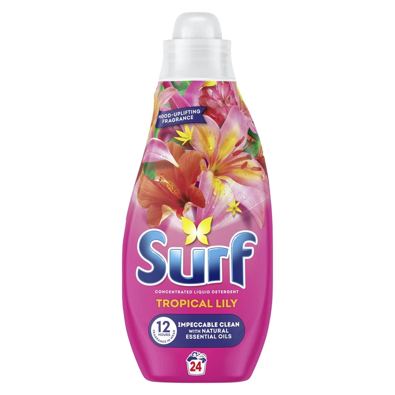 Surf Tropical Lily Laundry Washing with a joy-infused fragrance & natural essential oils lasting up to 12 hours in wear Liquid Detergent for brilliantly clean results 24 washes