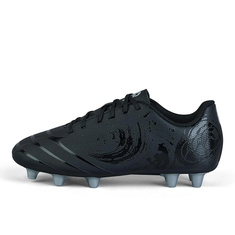Canterbury Adult Unisex Phoenix Genesis Team Firm Ground Rugby Boots | Hard Surface Traction | Breathable Firm Ground Rugby Boots, Black/Silver Metallic, 8.5