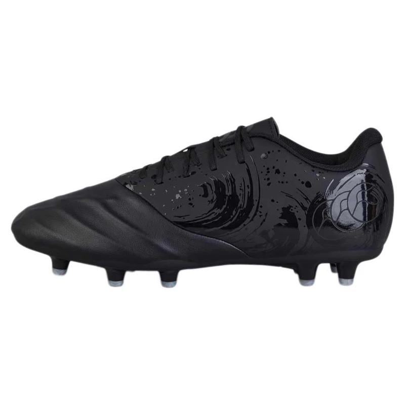 Canterbury Adult Unisex Phoenix Genesis Team Firm Ground Rugby Boots | Hard Surface Traction | Breathable Firm Ground Rugby Boots, Black/Silver Metallic, 7