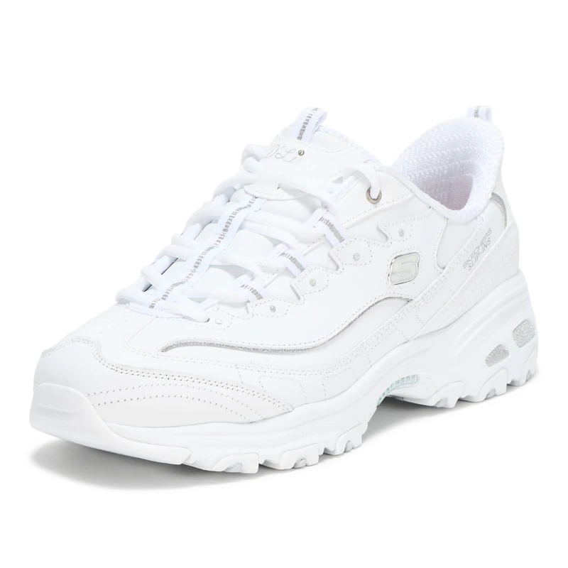 Skechers Women's D'Lites Winning Choice Hands Free Slip Ins Sneaker, White/Silver, 5.5 UK Wide