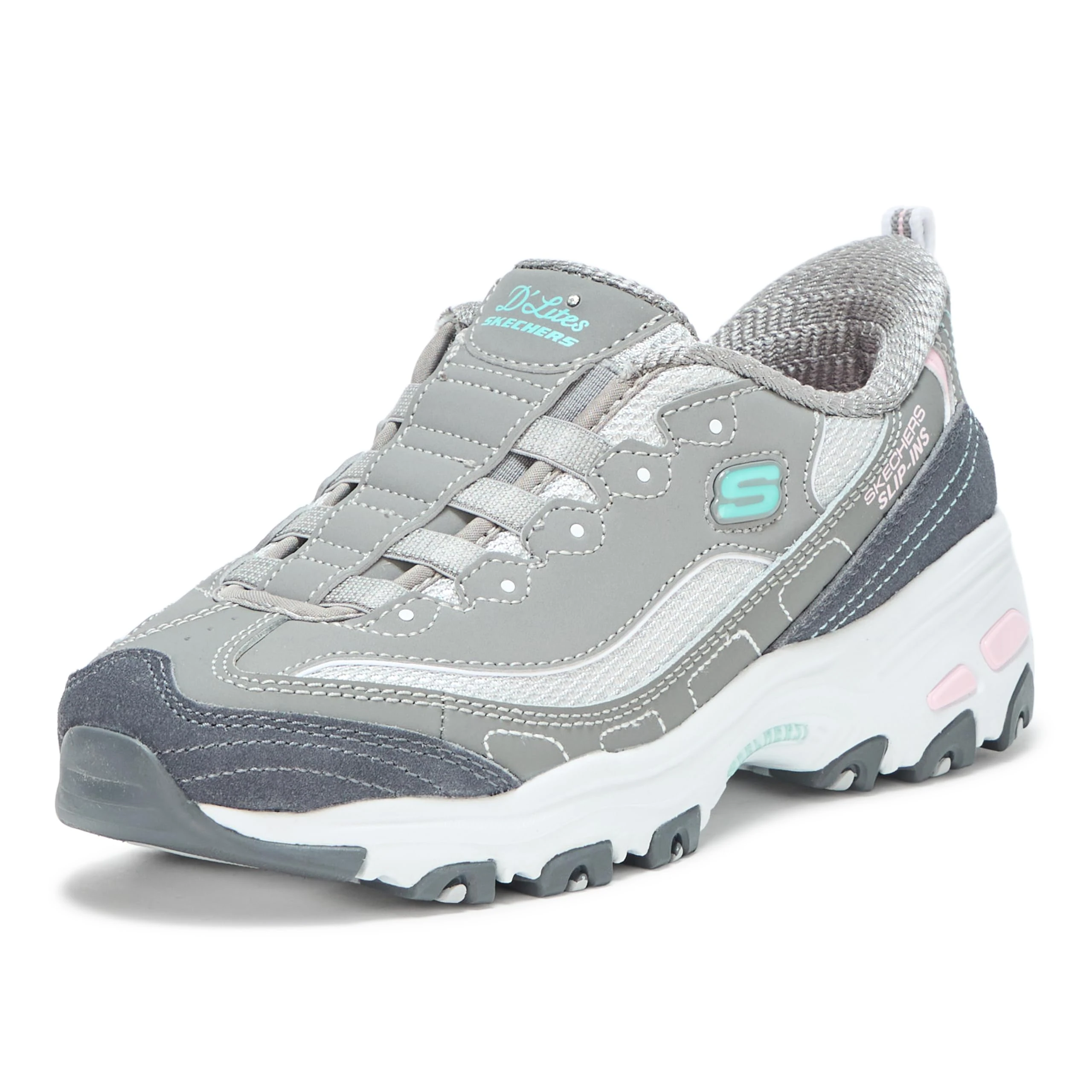 Skechers Women's D'Lites Hands Free Slip-ins Sneaker, Grey Light Pink, 8