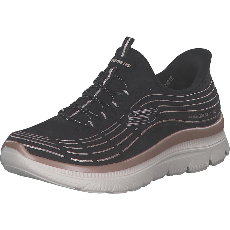 Skechers Women's Summits Plus Soft Luster Trainers, Black Mesh/Rose Gold Trim, 3.5 UK