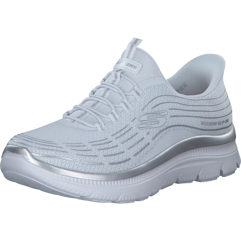 Skechers Women's Summits Plus Soft Luster Trainers, White Mesh/Silver Trim, 4.5 UK