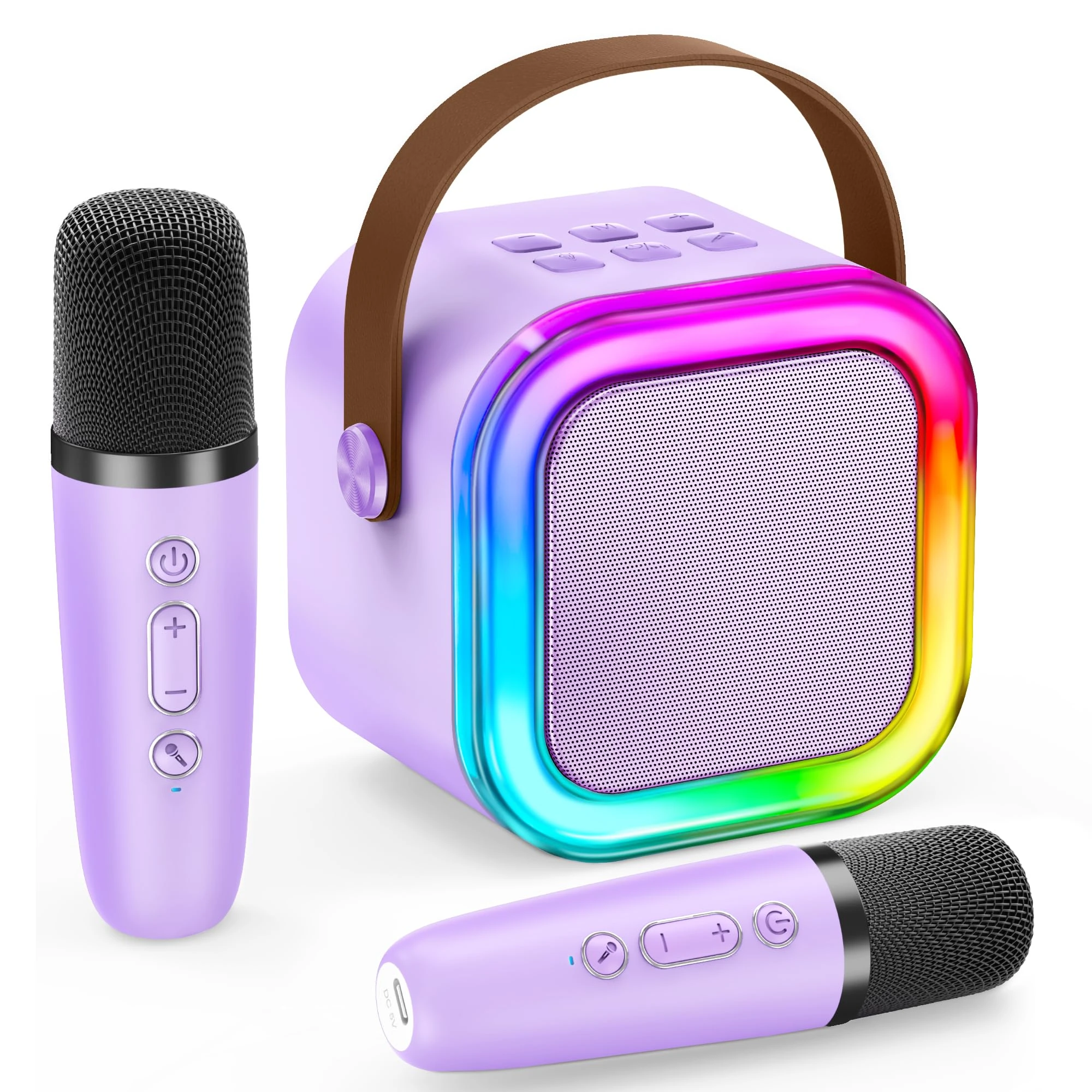 Karaoke Machine Kids 2 Microphones IROO - Mini Karaoke Machine Bluetooth with Voice Changing Effects - Girls Birthday Presents - Supports Smartphone/iPad/TF Card - Ideal for Kids Aged 3+ (Purple)