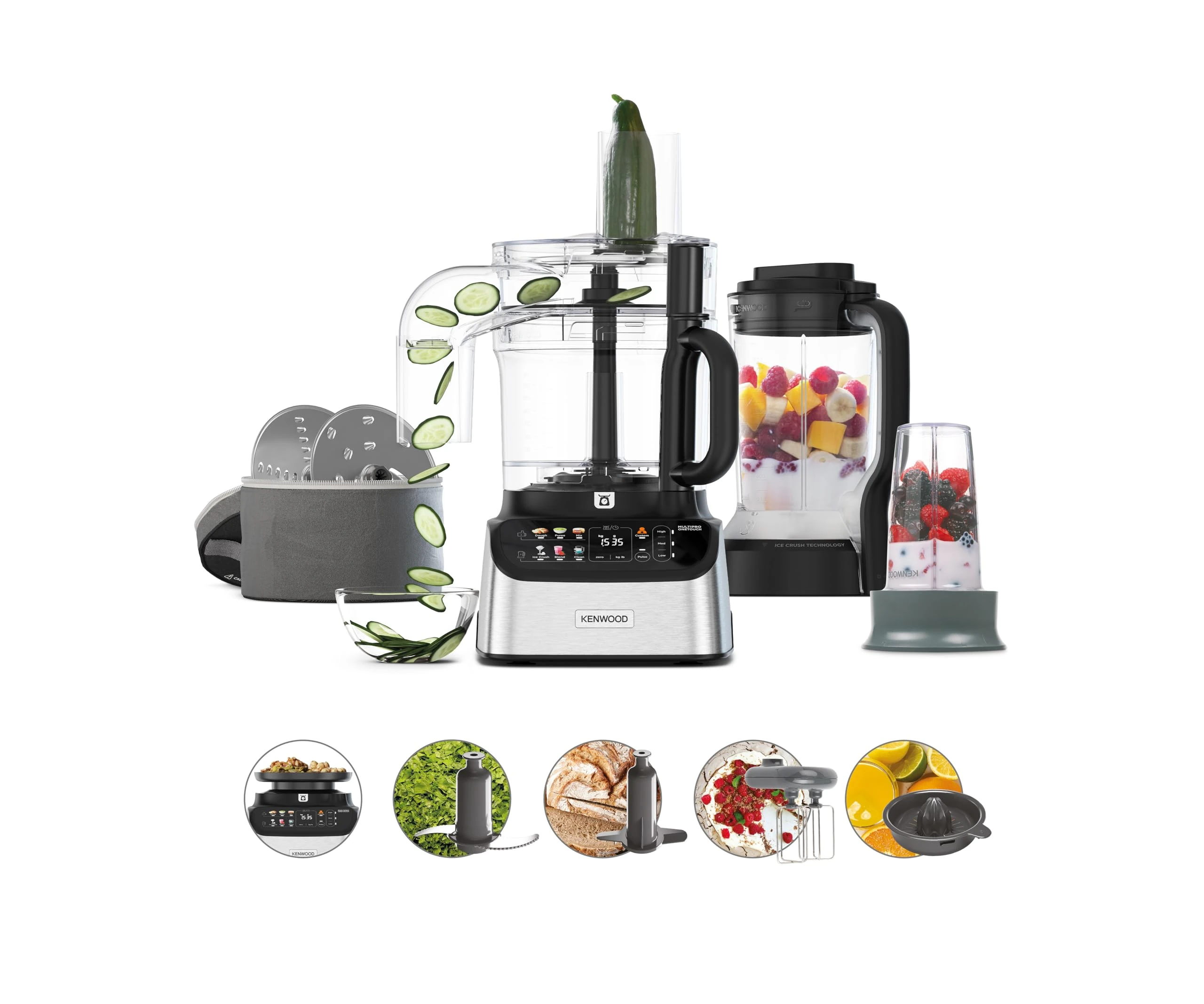 Kenwood MultiPro OneTouch FDM73.850SS, Food Processor and Blender Multifunctional with 13 Accessories, Variable Speed and Pulse Function, Integrated Scale, Dishwasher Safe, 1000W, Silver