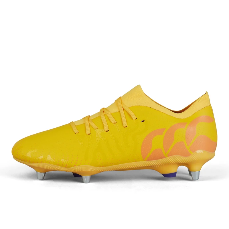 Canterbury Adult Unisex Speed Infinite Pro Soft Ground Rugby Boots | Lightweight Design | Breathable | Grip Texture Soft Ground Rugby Boots, Ambyel/Oracrush/Mars Red, 9.5