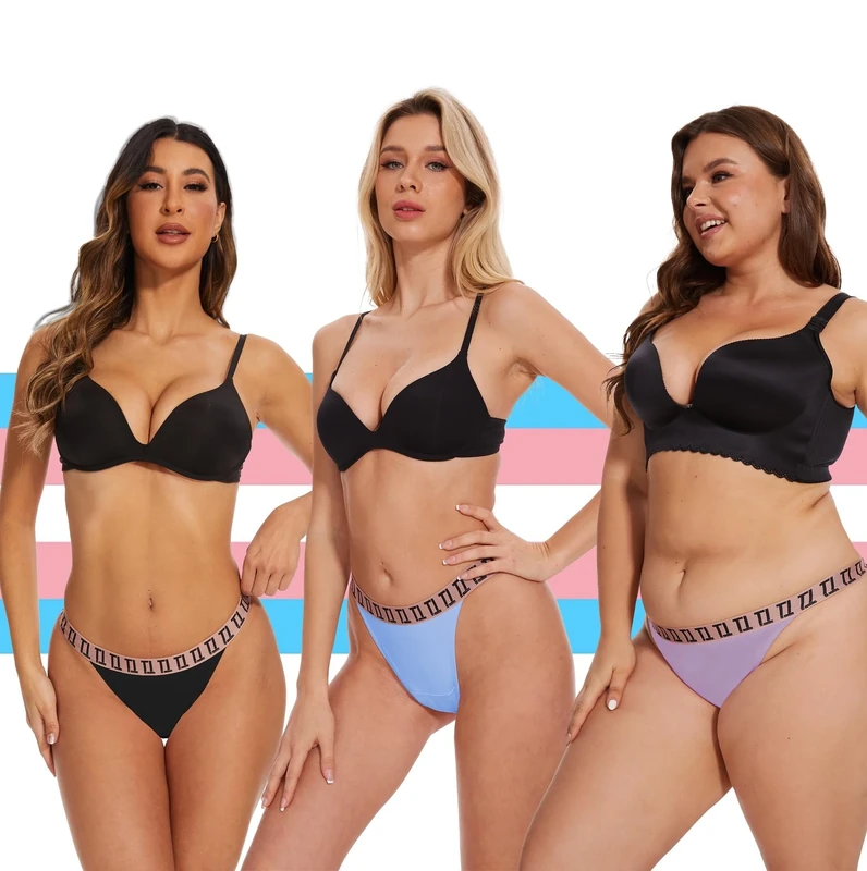 tcomfifits 3 Pack-Tucking Thongs Gaff Panties for Transgender Women MTF, Comfy, Flatten Hidden, Black/Purple/Light Blue, L