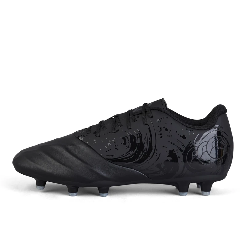 Canterbury Adult Unisex Phoenix Genesis Team Firm Ground Rugby Boots | Hard Surface Traction | Breathable Firm Ground Rugby Boots, Black/Silver Metallic, 8
