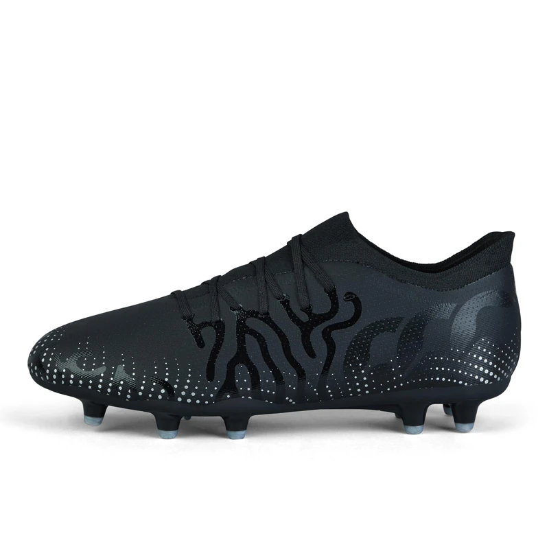 Canterbury Adult Unisex Speed Infinite Pro Firm Ground Rugby Boots | Lightweight Design | Breathable | Grip Texture Firm Ground Rugby Boots, Black/Silver Metallic, 9
