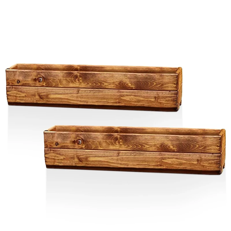 Hortico Set of 2 Wooden Garden Planters | Window Box | Rectangular Plant Pots Outdoor | Fully Assembled H15 L76 W23 cm, 24.5L, Made in the UK