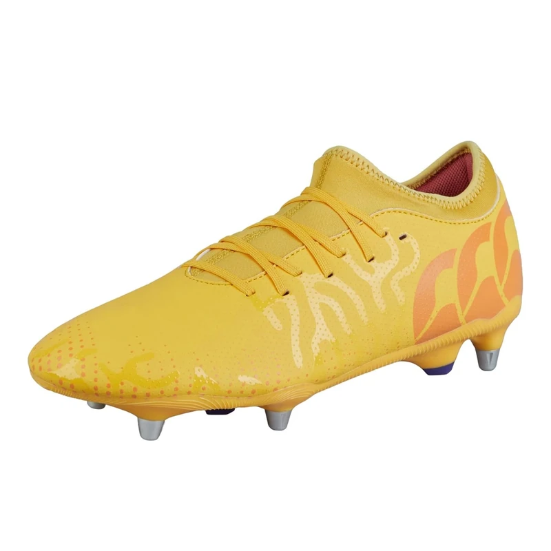 Canterbury Adult Unisex Speed Infinite Team Soft Ground Rugby Boots | Lightweight Design | Breathable | Grip Texture Soft Ground Rugby Boots, Ambyel/Oracrush/Mars Red, 8.5