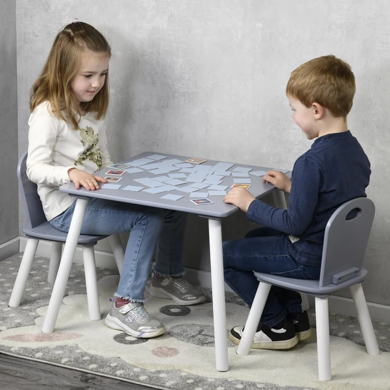 Kesper 17732 13 Children's Table with 2 Chairs, Material: Fibreboard, Dimensions: 55 x 55 x 45 cm, Colour: White, Grey
