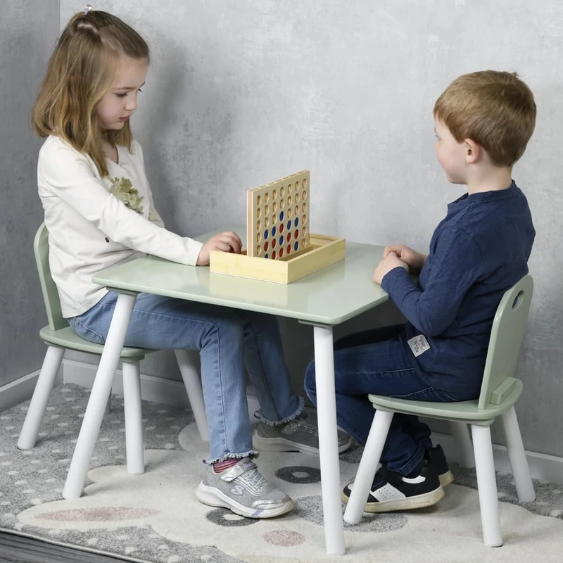 Kesper 17733 13 Children's Table with 2 Chairs, Material: Fibreboard, Dimensions: 55 x 55 x 45 cm, Colour: White, Green