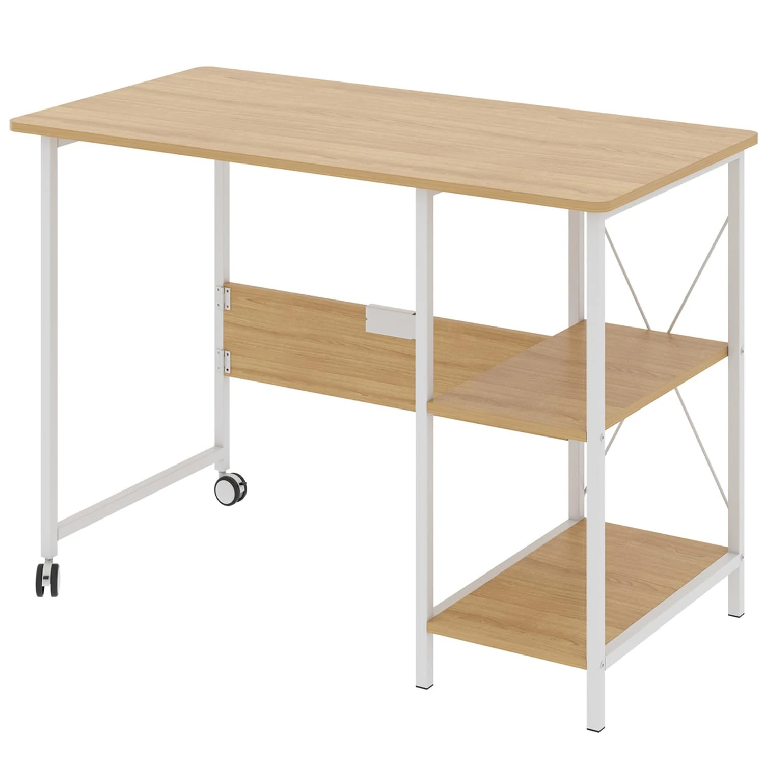 Maclean MC-411 W Loft Folding Desk 150kg White Light Beech Top 107x45x75cm Desktop Student Dorm Studio Apartment