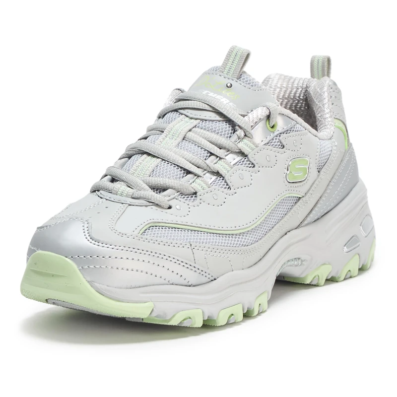 Skechers Women's D'Lites-Chromatic Sneaker, Grey/Lime, 11
