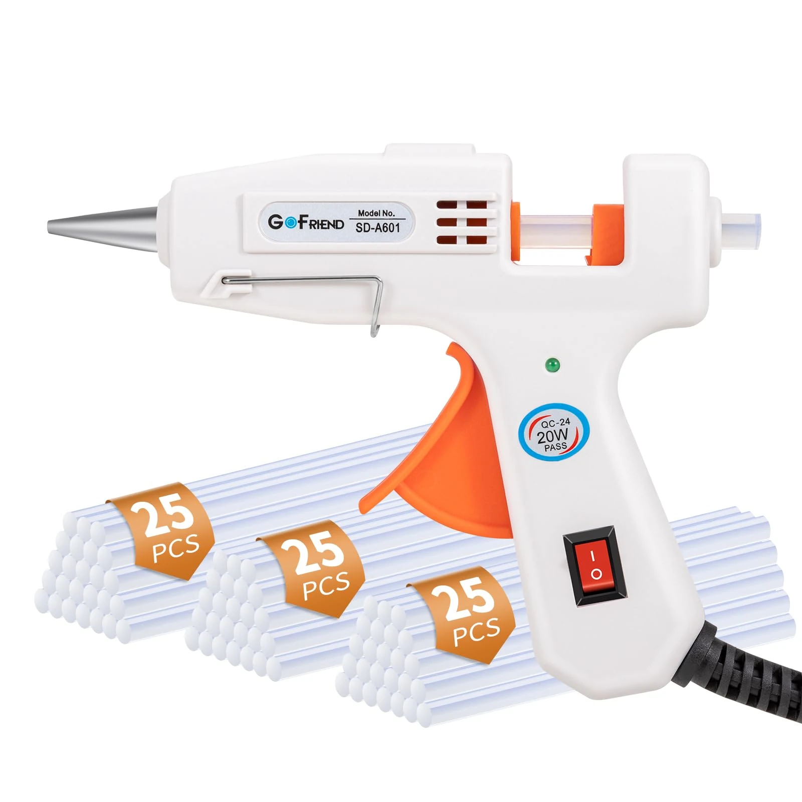 Glue Gun with 75pcs Glue Sticks (7mm x 150mm), GOFRIEND 20W Hot Melt Glue Gun Upgraded Version, Fast Heating for Crafting, DIY, Arts & Crafts, Sealing, Home Repairs, Cards, and Glass