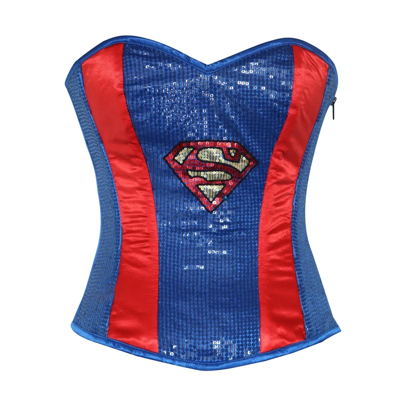 CorsetsNmore Red Blue Sequin Superman Overbust Corset - Burlesque