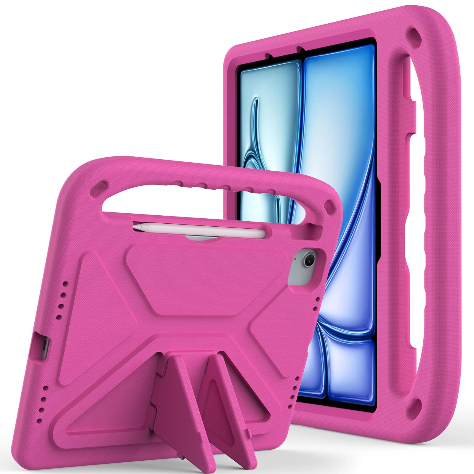 Unichthy Kids Case for iPad Air 11 inch (M3 2025 /M2 2024) Full Body Protective Cover with Handle Stand Lightweight Shockproof Case for 2024/2025 11-inch iPad Air Deep Pink