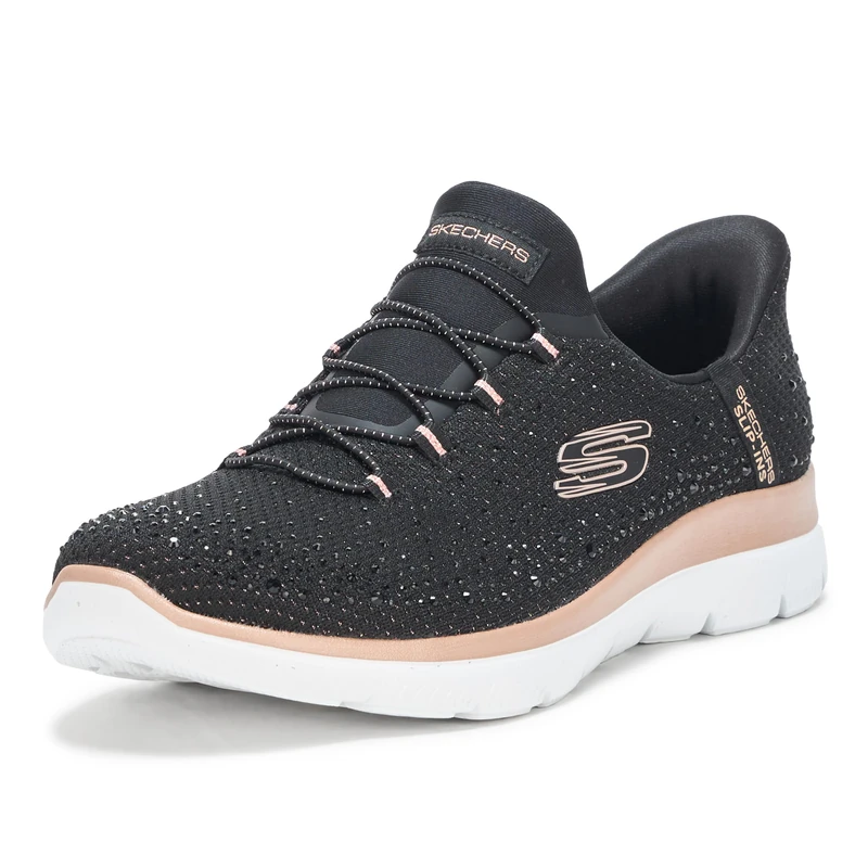 Skechers Women's Summits-Brilliant Shine Hands Free Slip-ins Sneaker, Black/Rose Gold=bkrg, 6