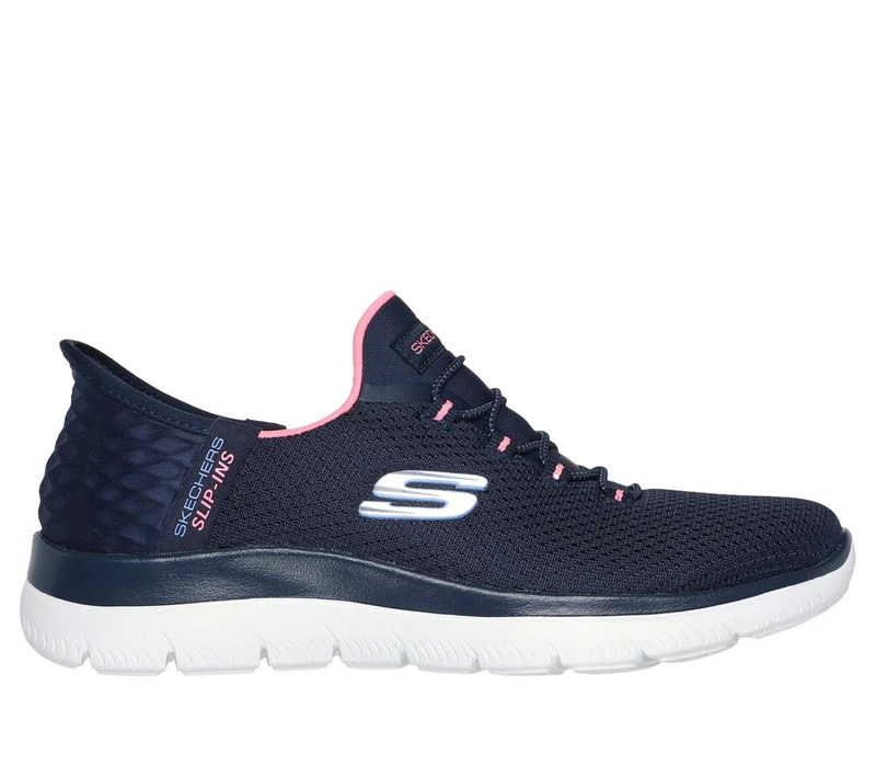 Skechers Women's Summits Diamond Dream Trainers, Navy Mesh/Pink Trim, 5.5 UK Wide