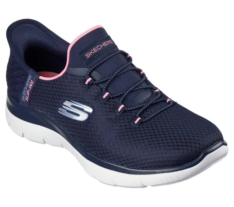 Skechers Women's Summits Diamond Dream Slip-On Sneakers, Navy Mesh/Pink Trim, 7 UK Wide