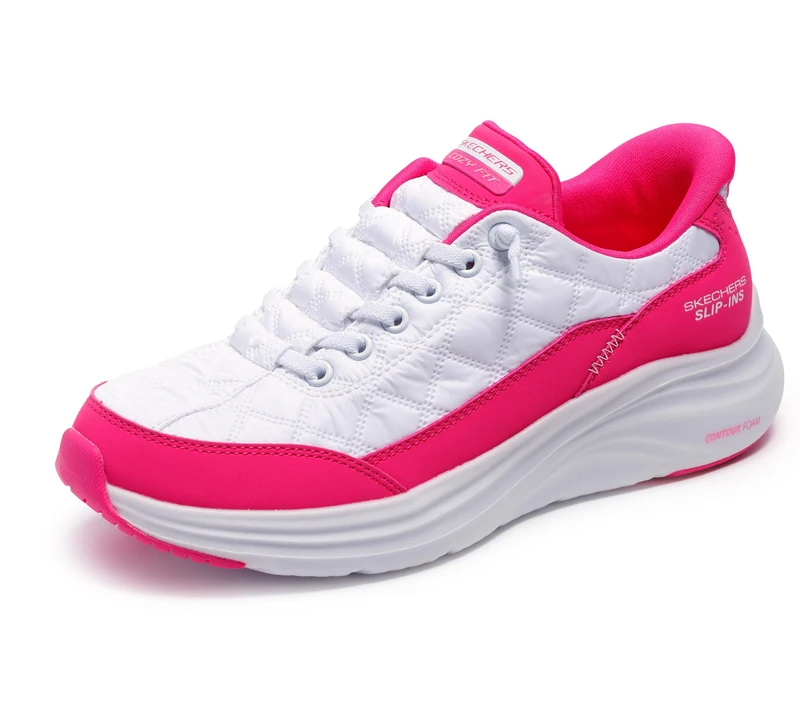 Skechers Women's Contour Foam in Motion Trainers, White Cozypoly/Hot Pink Duraleather/Leather/T, 4.5 UK