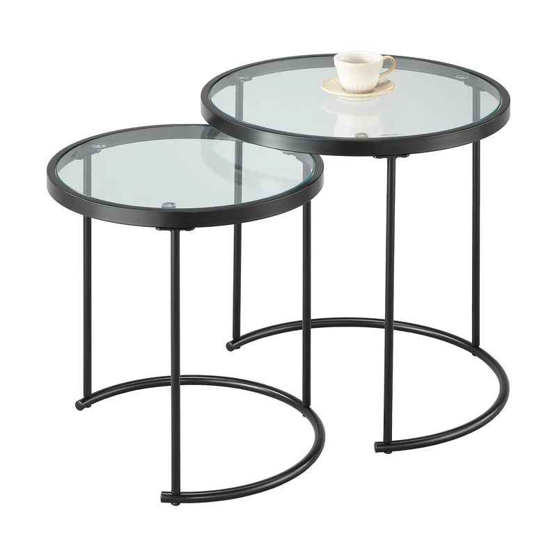 ASPECT Visio Set of 2 Round Nesting Tables, Clear/Black, 50 Dia x 50(H) cm
