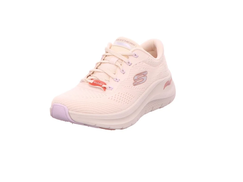Skechers Women's Arch Fit 2.0 Big League Sneaker, Natural Mesh/Mauve & Lavender Trim, 8 UK Wide