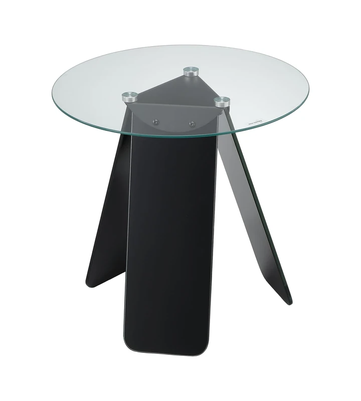 ASPECT Asti Round Side/Laptop/End/Coffeee Table Glass Top Base, Tempered, Clear/Black, 48 diameter x 45(H) cm
