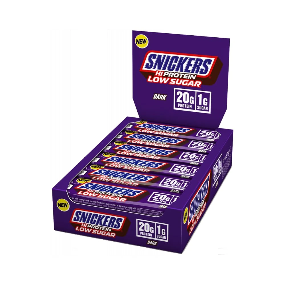Snickers - HI Protein Bars | Low Sugar Bars, Only 1g of Sugar per bar, Dark Chocolate, 12 x 57g Pack, 20g Protein