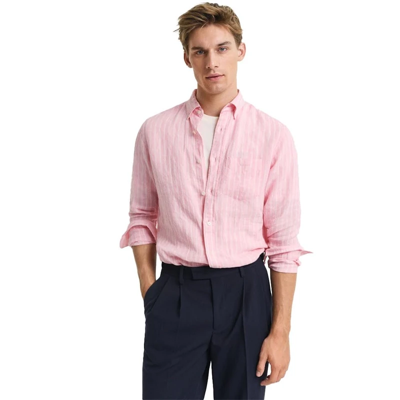 GANT Men's Reg Linen Stripe Shirt, Capri Blue, M