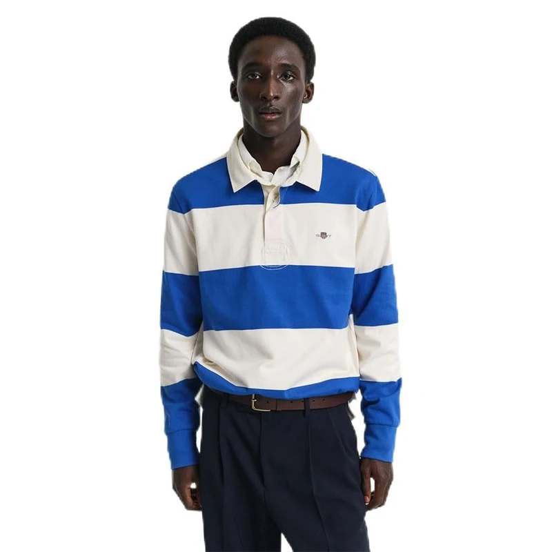 GANT Men's Barstripe Rugger Polo Shirt, Blue, XXL