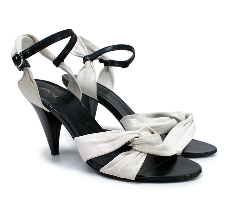 Celine Pre-Loved Black and White Leather Twist Pumps