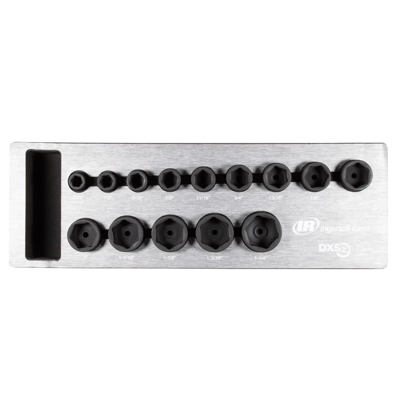 Ingersoll-Rand DXS2 Drive Hex SAE Imperial Impact Socket Set, 14-Piece, Chrome-Molybdenum Steel