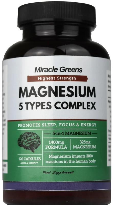 5 in 1 Magnesium Complex – Acetate, Bisglycinate, Gluconate, Malate & Taurate – 1800mg Formula Providing 325mg of Elemental Magnesium – for Sleep, Energy, and Muscles – 120 Capsules, Made in The UK